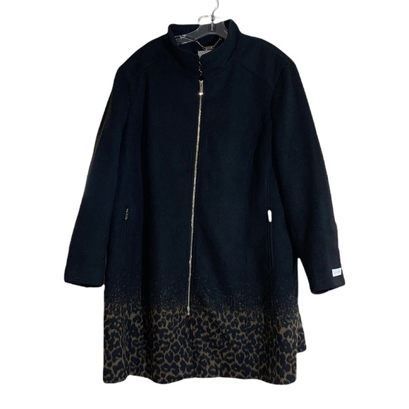 NWT- Calvin Klein Wool Blend/ Leopard Hem Plus Size Coat